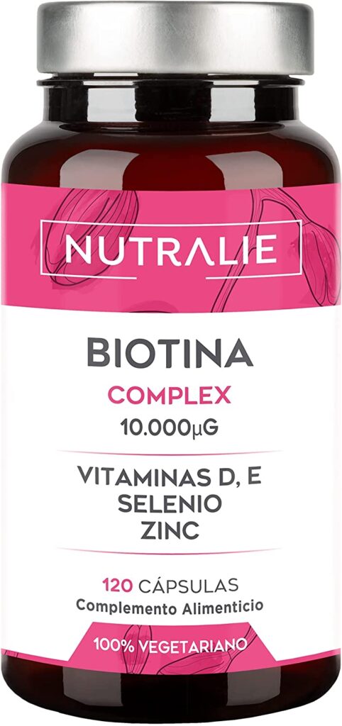 Biotina 10.000mcg Alta Dosis - Crecimiento del Cabello - Vitaminas para mantener Cabello, Piel y Uñas Sanas - Con Vitamina E, D, Zinc y Selenio, 120 Cáp. 100% Vegetarianas Nutralie