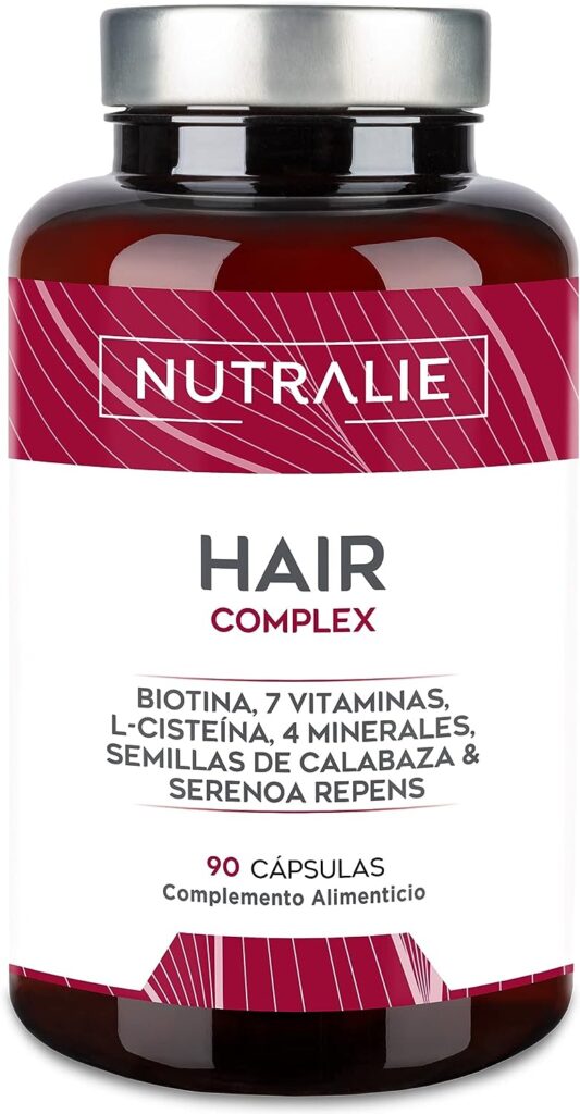 VITAMINAS PARA EL CABELLO - Crecimiento y Anticaida Cabello [PREMIO 2022] Mujer Hombre con Biotina Zinc L-Cisteina - Vitaminas Pelo Vegano Hair Complex 90 Cápsulas Nutralie